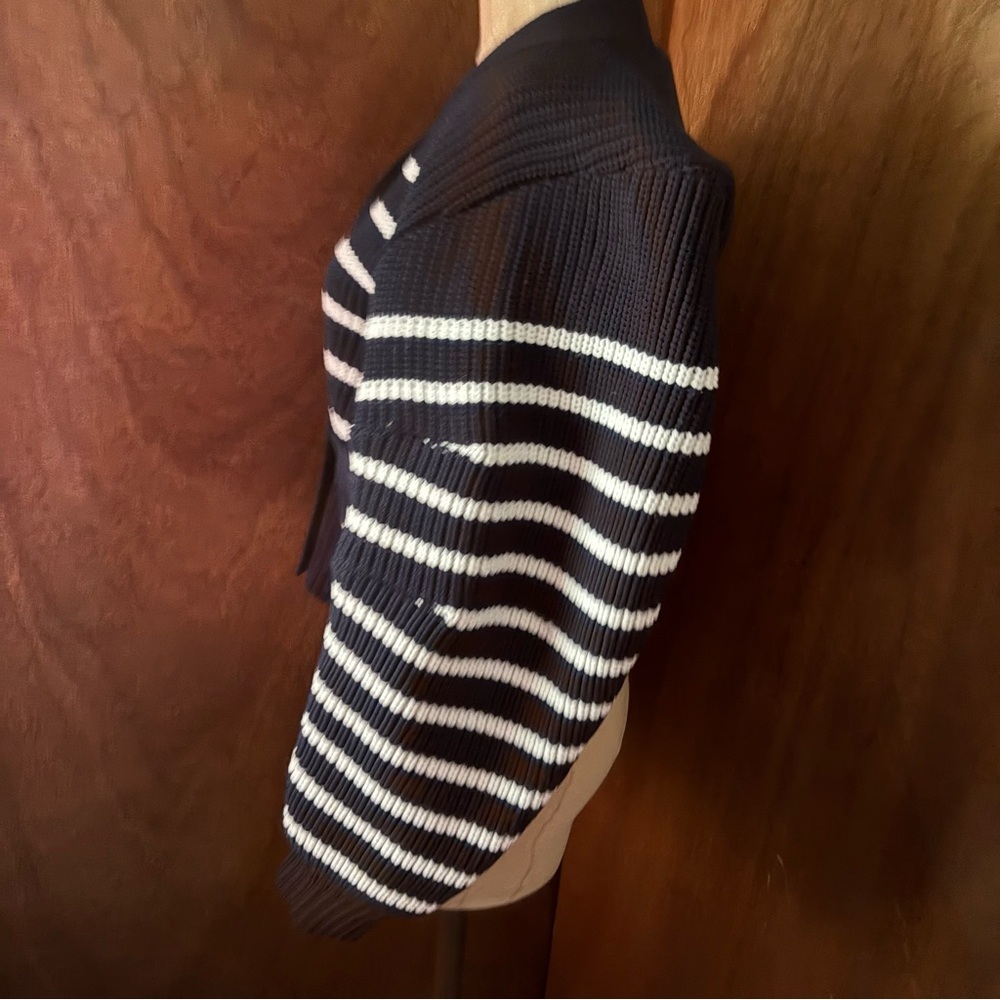 SACAI sz 1 S Thick Knit Horizontal Stripe Cardigan Sweater Navy Blue White - Picture 5 of 16